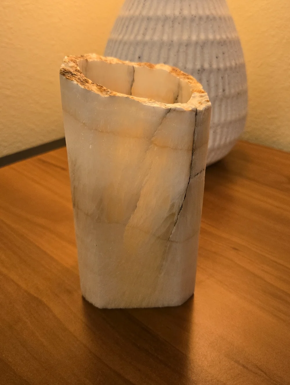 Natural White Like Alabaster Decorative Candle Holder Decor - Picture 7 of 10